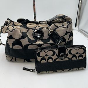 Coach Signature Black Stripe Hobo Bag and Long Wallet Set with branded dustbag *